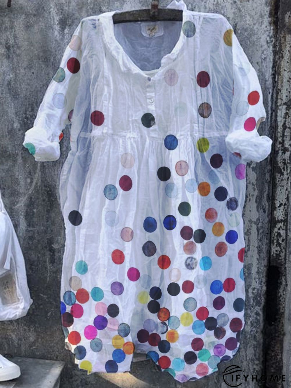 A-Line Cotton-Blend Polka Dots Casual Weaving Dress | IFYHOME