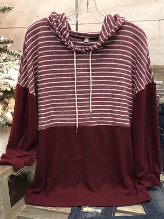 Hoodie Casual Striped Cotton-Blend Sweatshirt