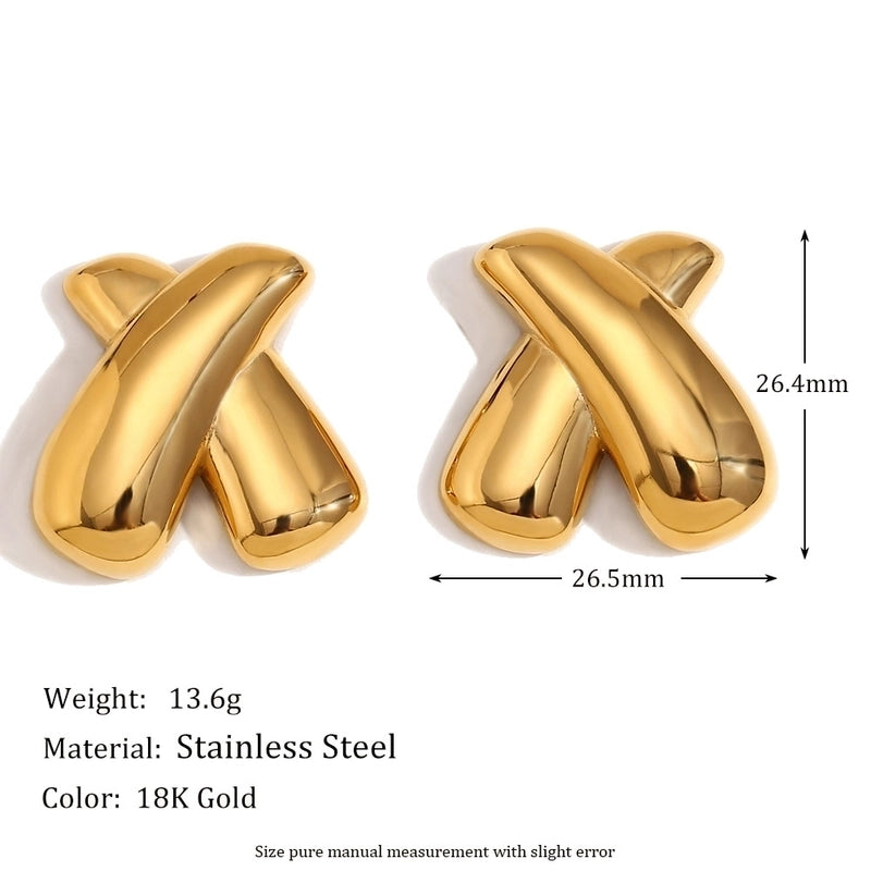 1 Pair Minimalist X-Shaped Solid Color Plating 304 Stainless Steel 18K Gold Plated Ear Studs2