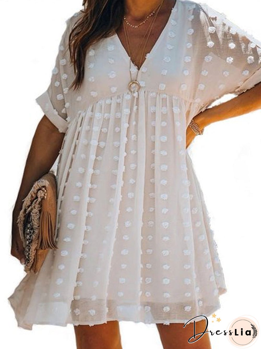 Short Sleeve Waist Jacquard Women's Skirt