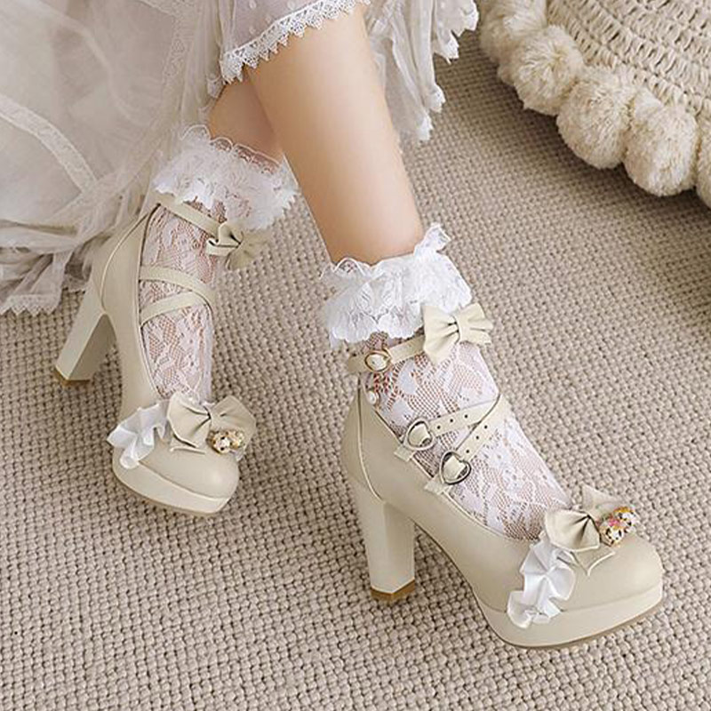 Sweet Lace Bow Lolita Mary Janes Shoes - Modakawa Modakawa