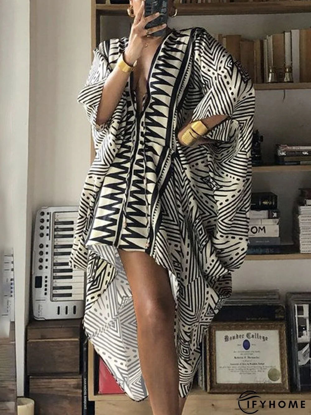 Vacation Long sleeve Elegant Ethnic Batwing Sleeve Dress | IFYHOME