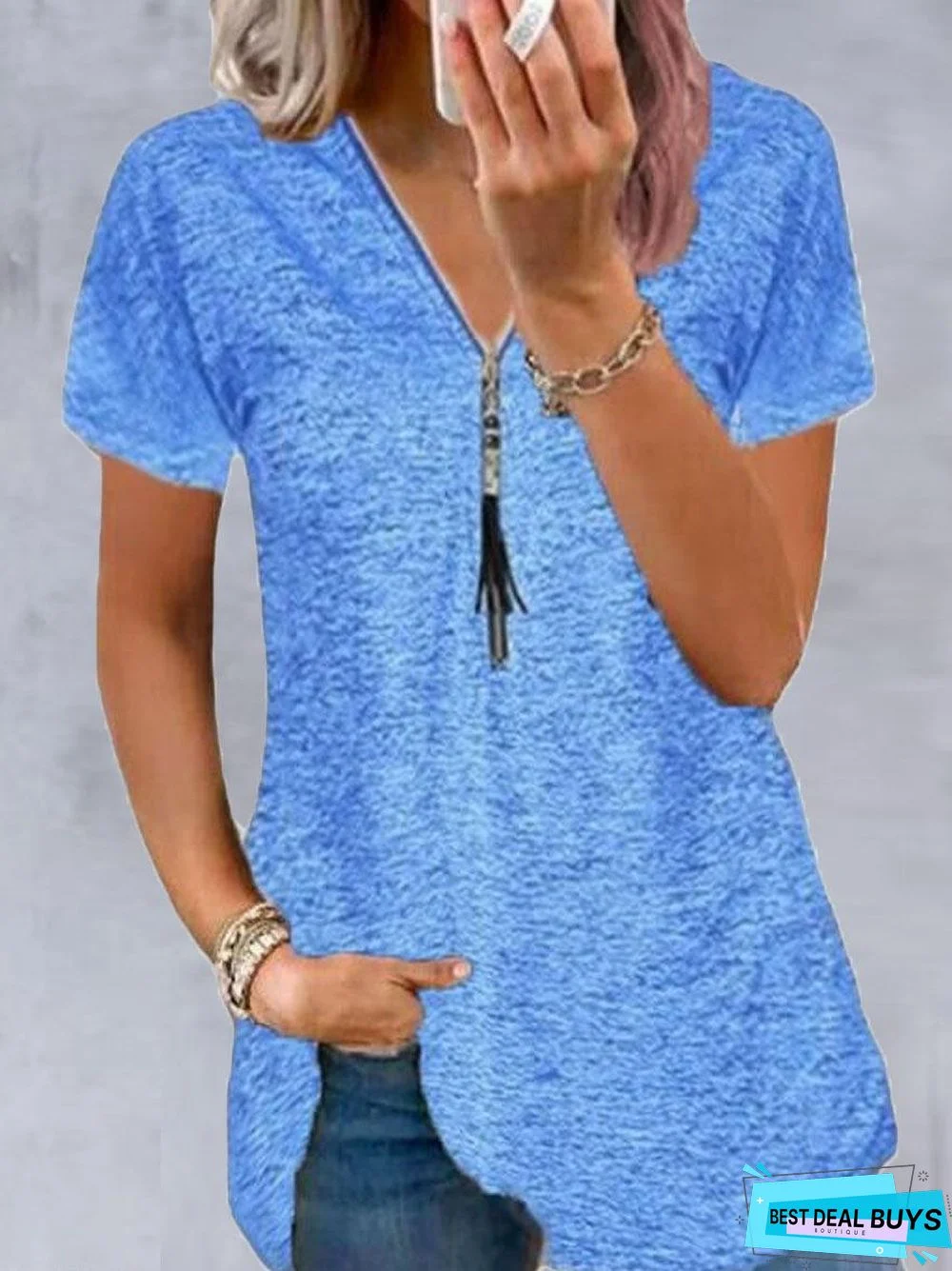 V-Neck Cotton Casual Short Sleeve T-Shirt