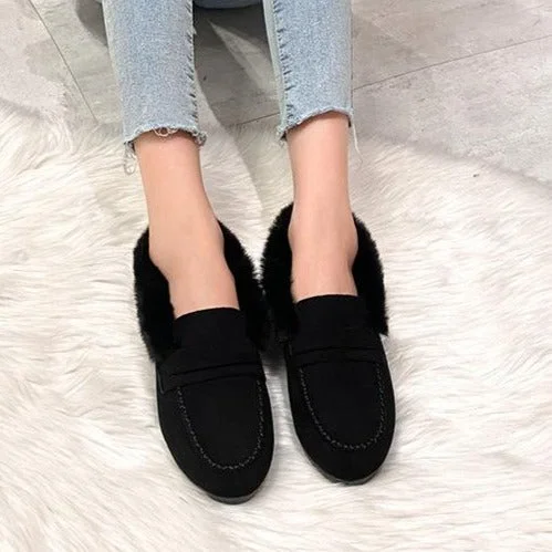 Women's Comfort sofe Furry Outer Wearing Flats Loafers Ankle boots Wild Fluffy Flat Mules Warm Shoes QueenFunky
