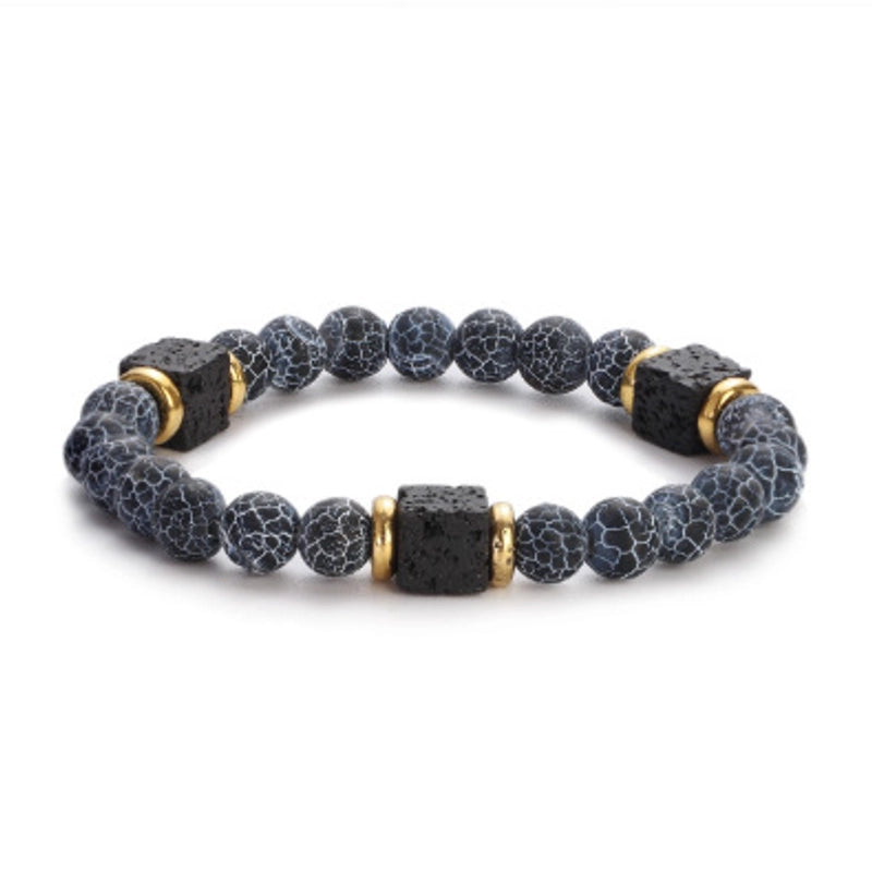 New Lava Cube Volcanic Stone Bracelet Men’s Colorful Marble Glass Beads Retro Bracelet