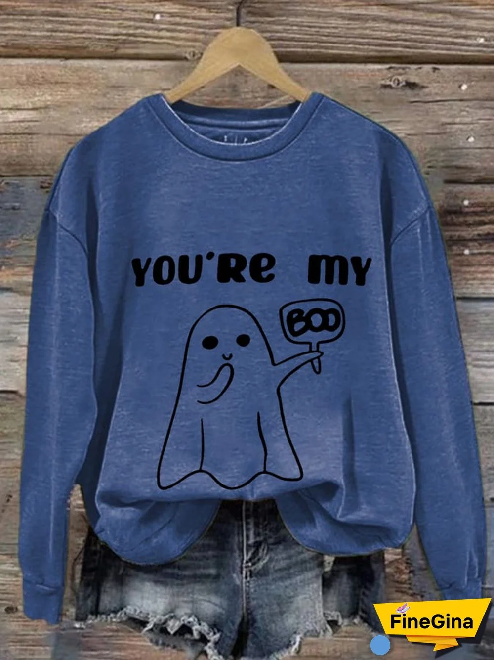 Women'S You're MY Boo Halloween Print Crew Neck Casual Sweatshirt