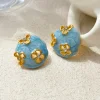 Blue Hollow Out Floral Golden Earrings