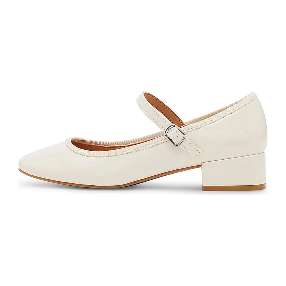 Patent Leather Block Low Heel Buckle Ivory Women Mary Jane Shoes