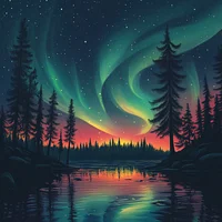 Northern Lights with Pine Trees - Diamond Painting