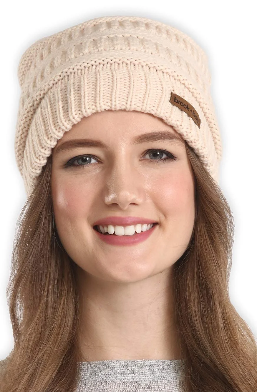 Cable Knit Beanie for Women - Thick, Chunky & Soft Stretch Knitted Caps for Cold Weather