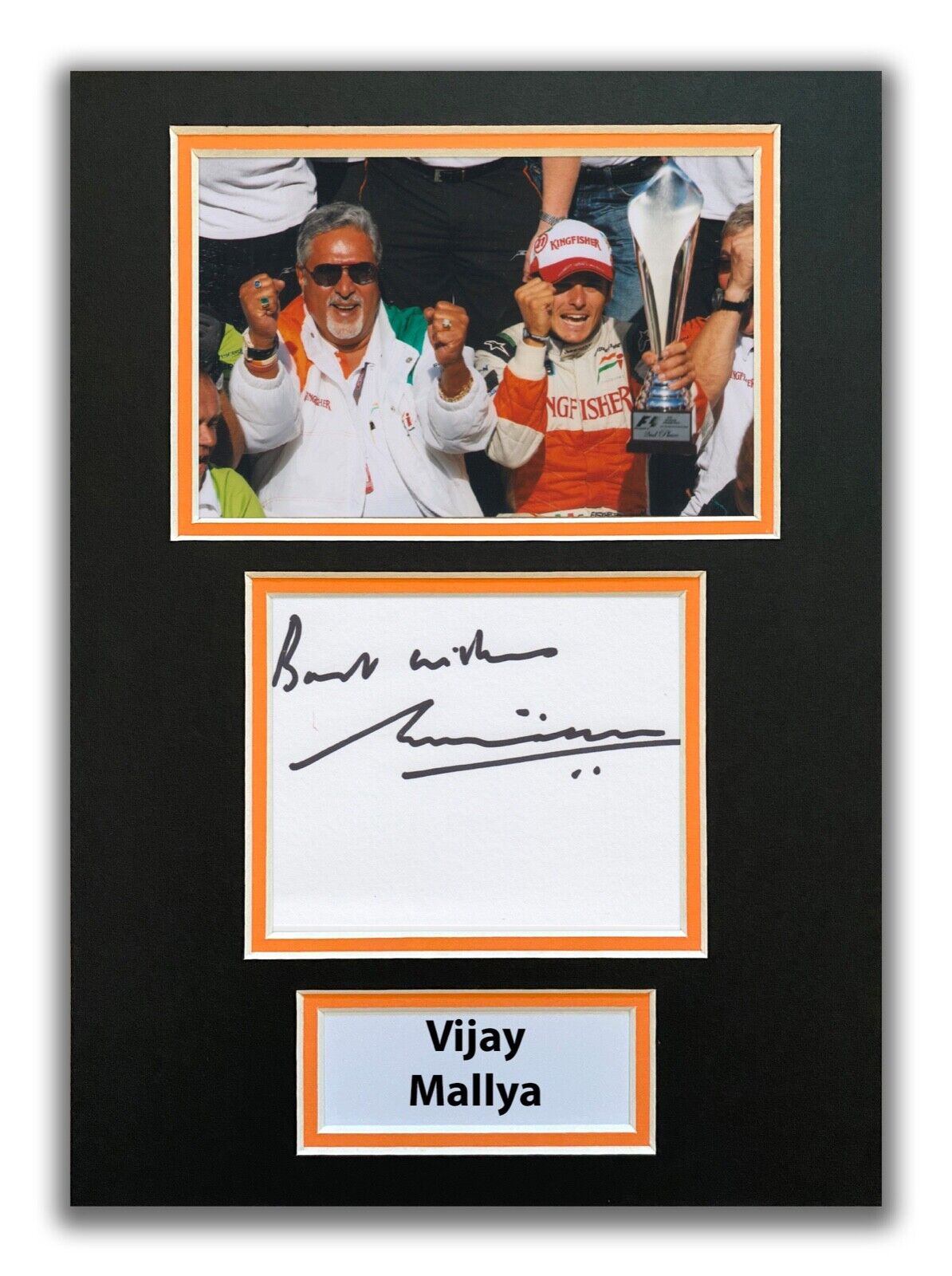 VIJAY MALLYA HAND SIGNED A4 MOUNTED Photo Poster painting DISPLAY - FORMULA 1 AUTOGRAPH.