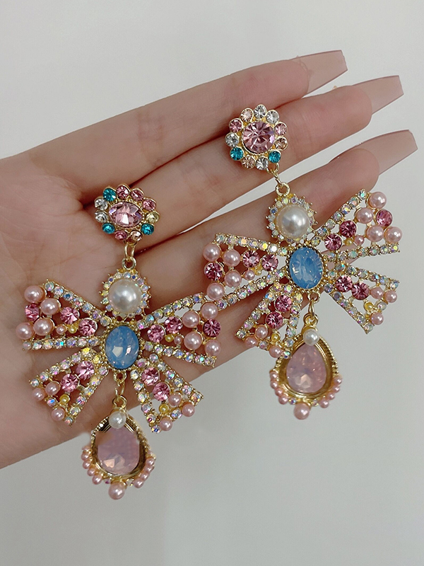 Statement Pink Bow-Embellished Earrings Accessories PINK-One_size