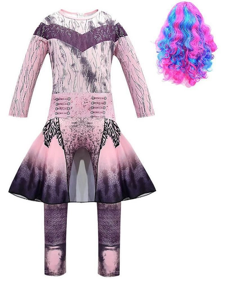 4-12 Years Girls Descendants 3 Audrey Catsuit Wig School Play Costume-Mayoulove