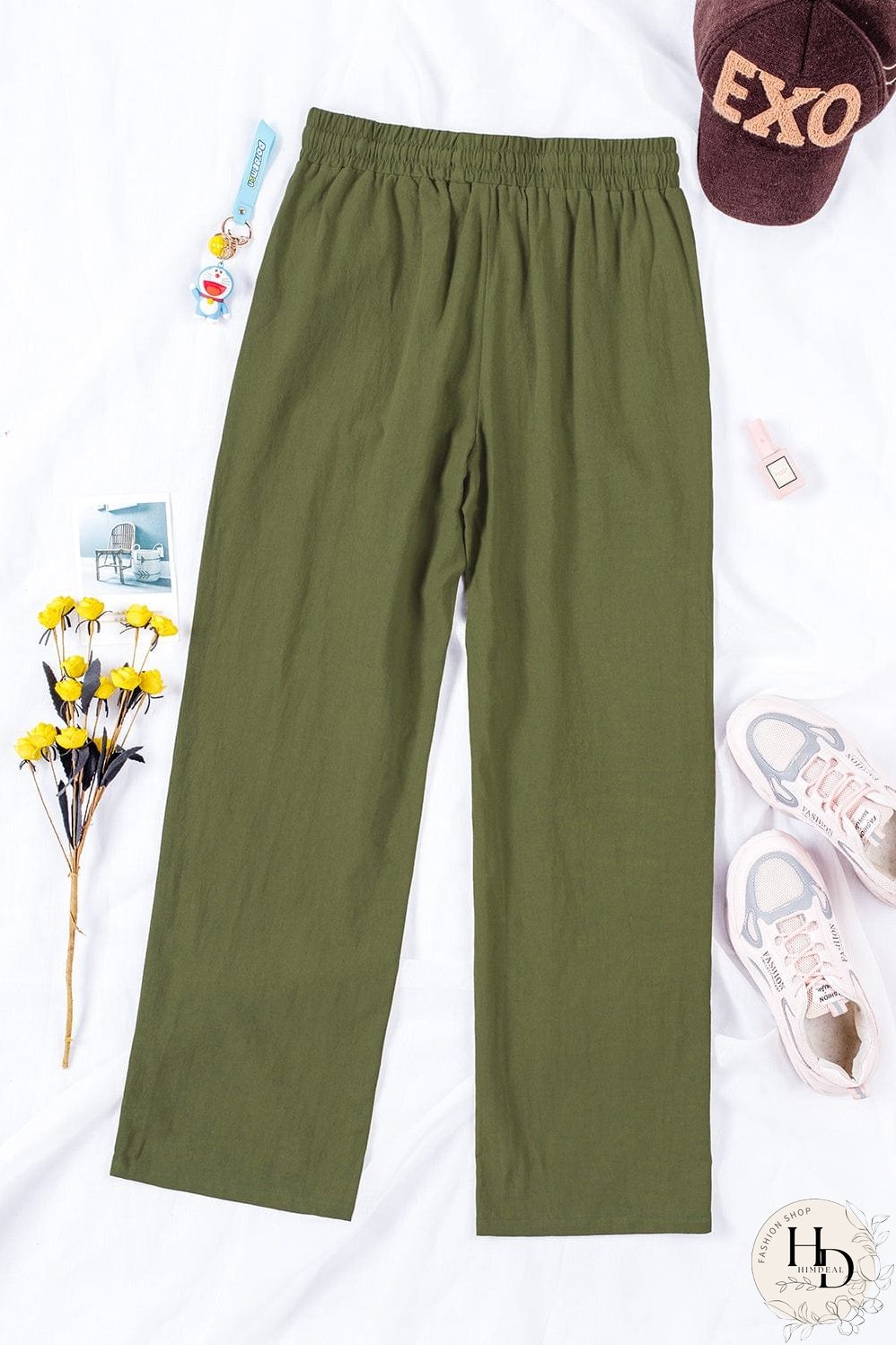 Women's Elastic Waist Linen Pants with Pockets
