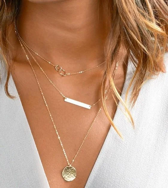 3 Layered Geometric Pattern Necklace