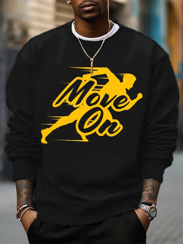 Men's Runner Move On Letters Print Cotton Casual Sweatshirt