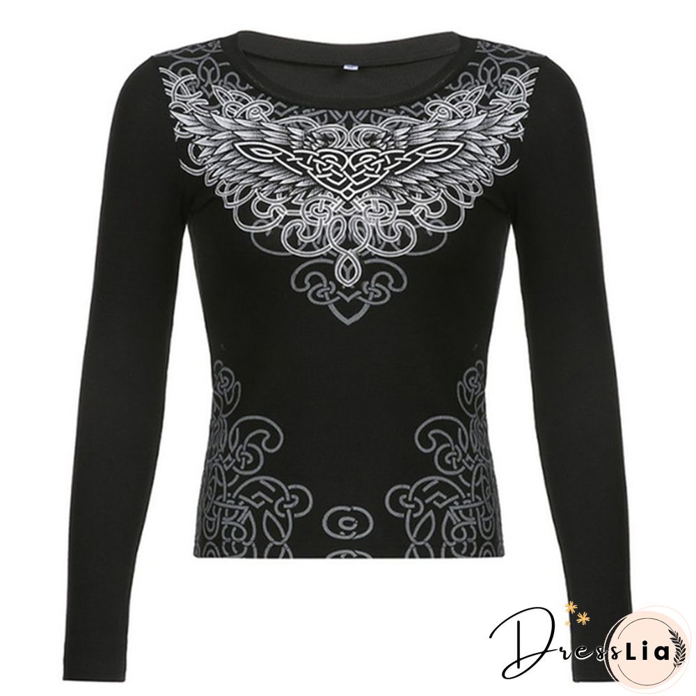 Women Casual Long Sleeve Slim Fit Tops Shirt T-shirt Summer Blouse Tops with Graphic Print
