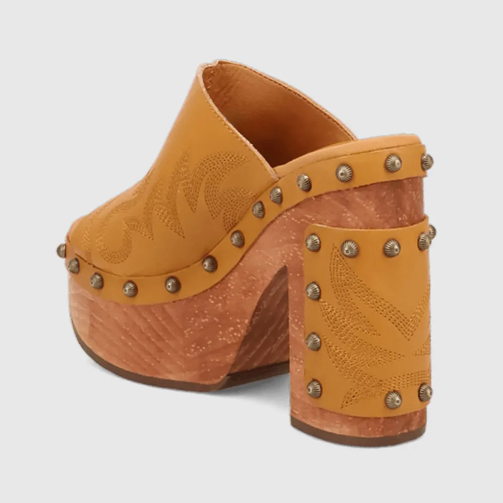 Yellow Faux Leather Peep Toe Embroidered Studded Platform Mules