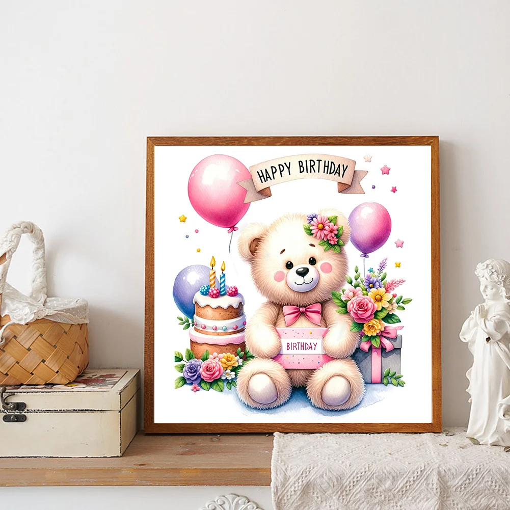 Diamond Painting - Full Round Drill - Birthday Bear(Canvas|30*30cm)