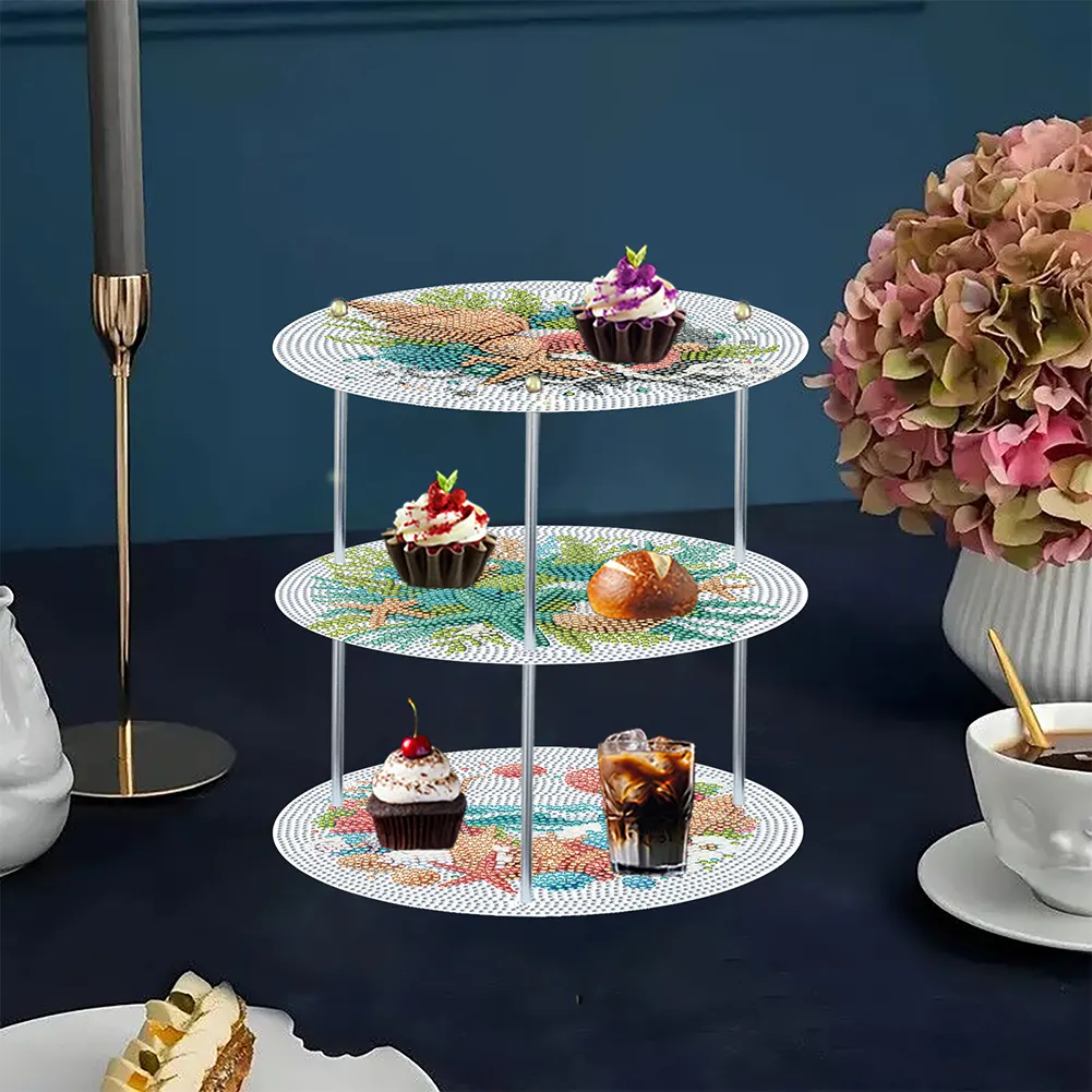 3 Tier Wooden Special Shape Ocean Shells DIY Diamond Painting Storage Tray