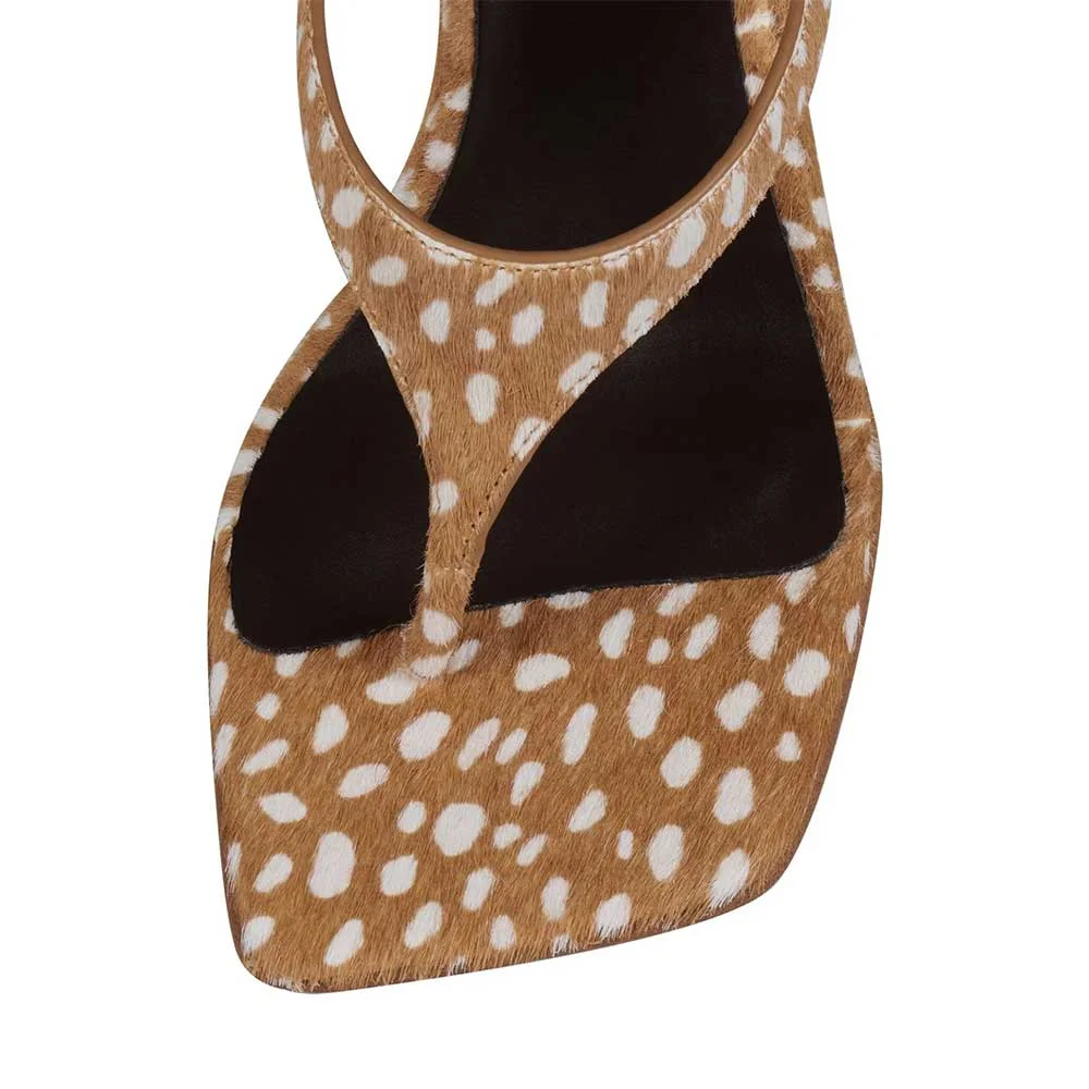 YDN Tan & White Spots Open Square Toe Flip Flop Wedge Sandals