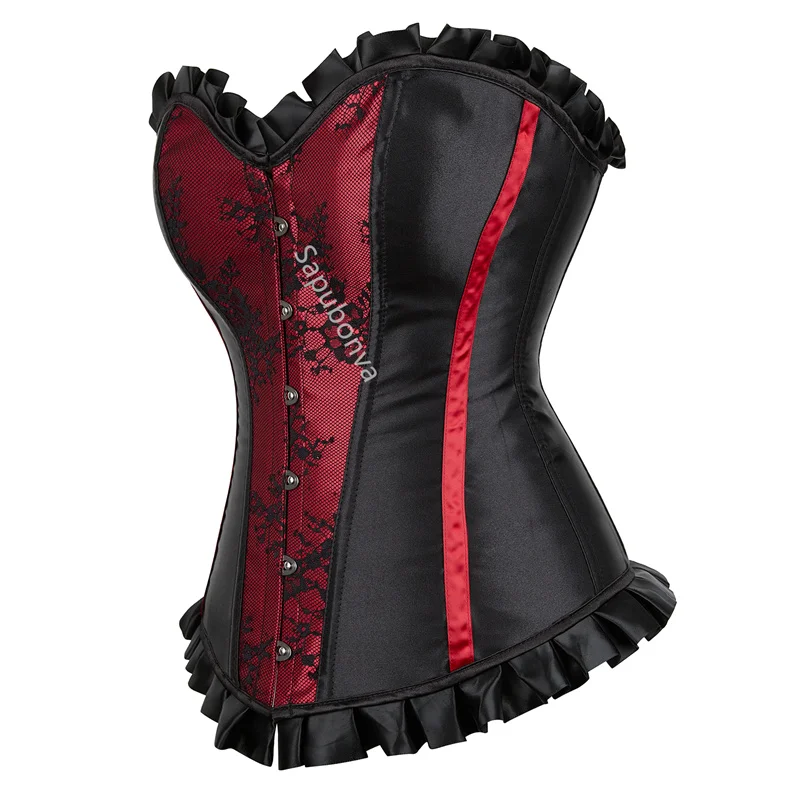 Uaang Corset Top Plus Size Bustier Flower Lace UP Overbust Corselet Burlesque Sexy Lingerie Costume Renissance Women Red Purple