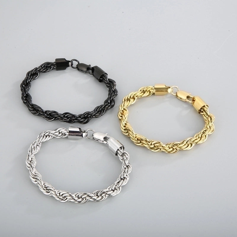 Classic Style Solid Color 304 Stainless Steel Plating Chain 18K Gold Plated Men's Bracelets