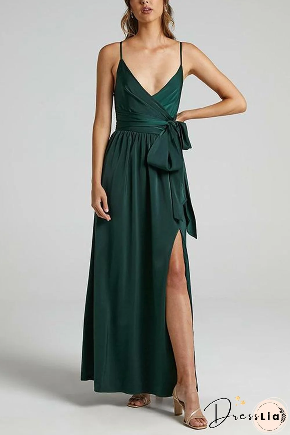 Bow Tie Slit Slip Maxi Dress