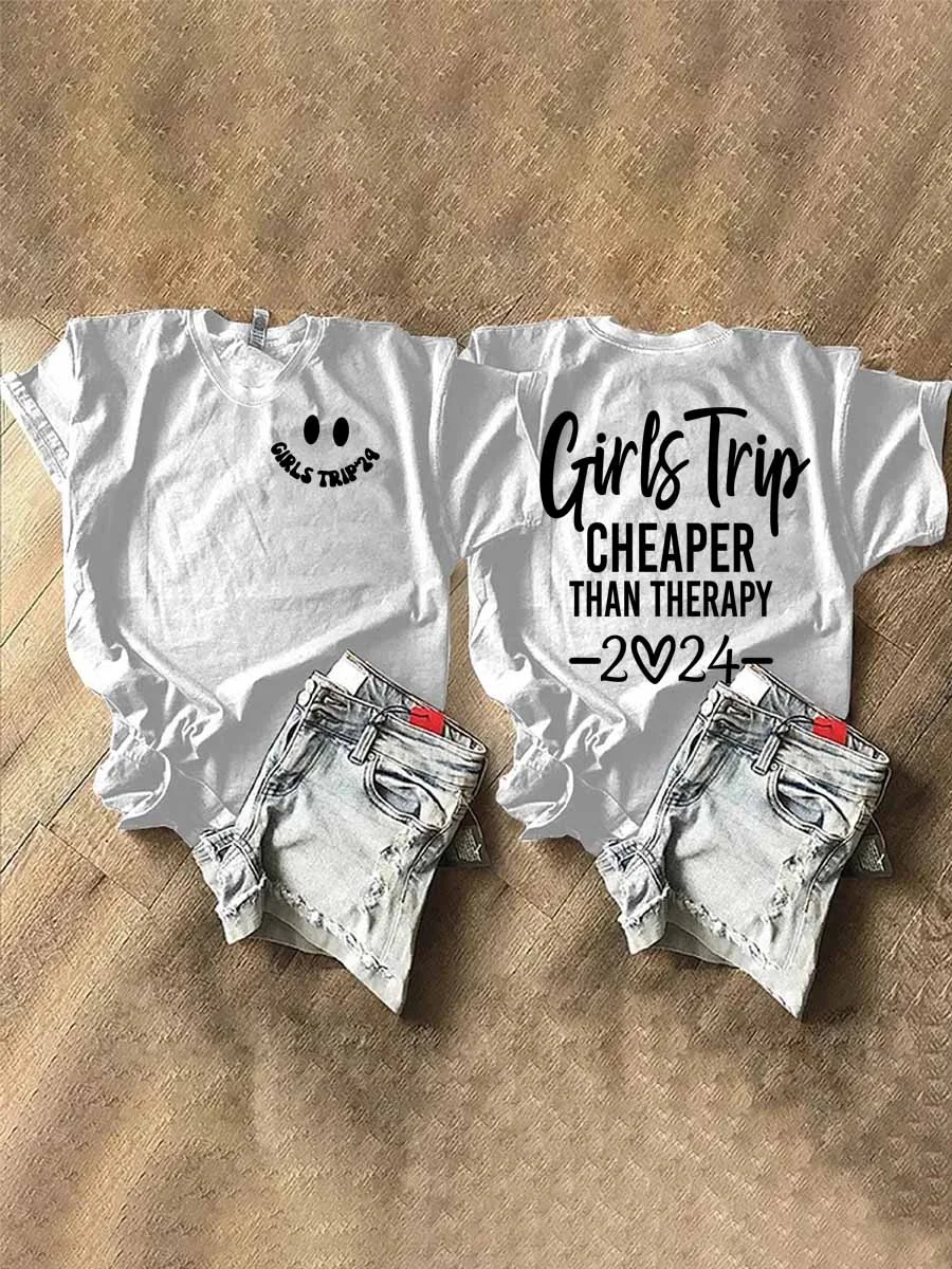 Girls Trip Cheaper Than Therapy 2024 V-Neck T-Shirt