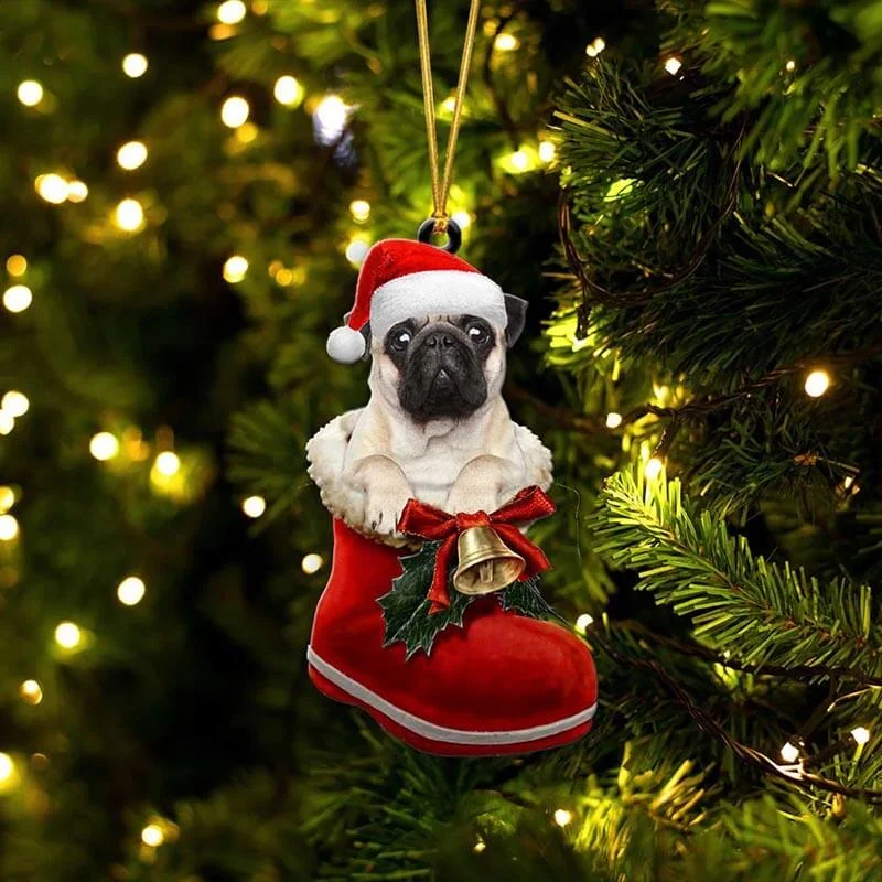 VigorDaily Pug In Santa Boot Christmas Hanging Ornament SB027