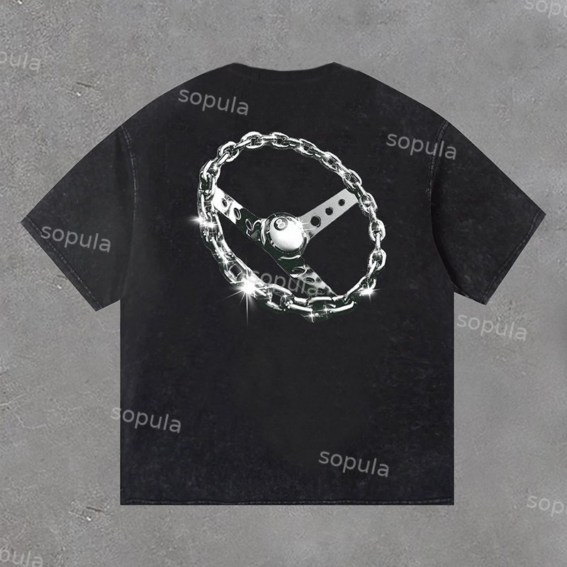Sopula Vintage Unisex Chain-Link Graphic Washed T-Shirt - SOPULA