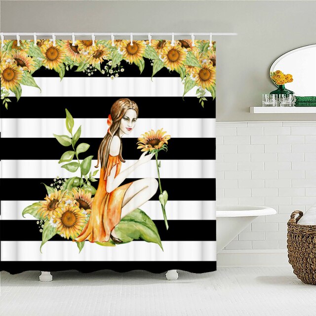 

Shower Curtain – Black and White Simple Geometric Flowers-180*180cm, 501 Original