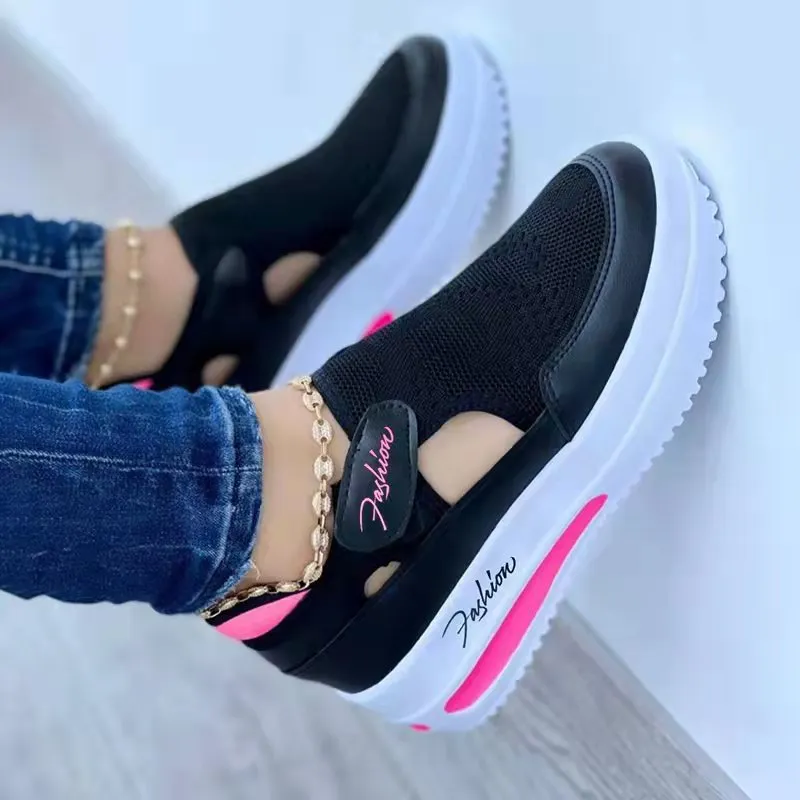 Breakj Breakj Casual Single-Shoe Women's Spring And Summer New Flat Bottom Flying Weaving Breathable Magic Sticker Casual Mesh Shoes