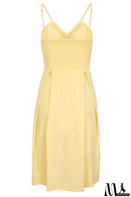 MidiSono - Backless Hollow Bow Tie Button Front Slip Dress