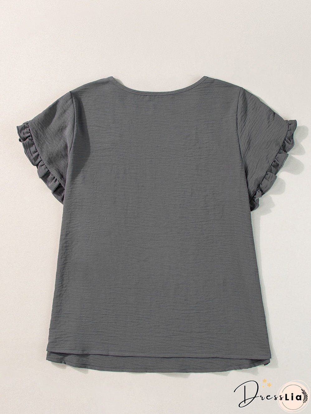 Dark Grey Ruffled Short Sleeve Plus Size Top