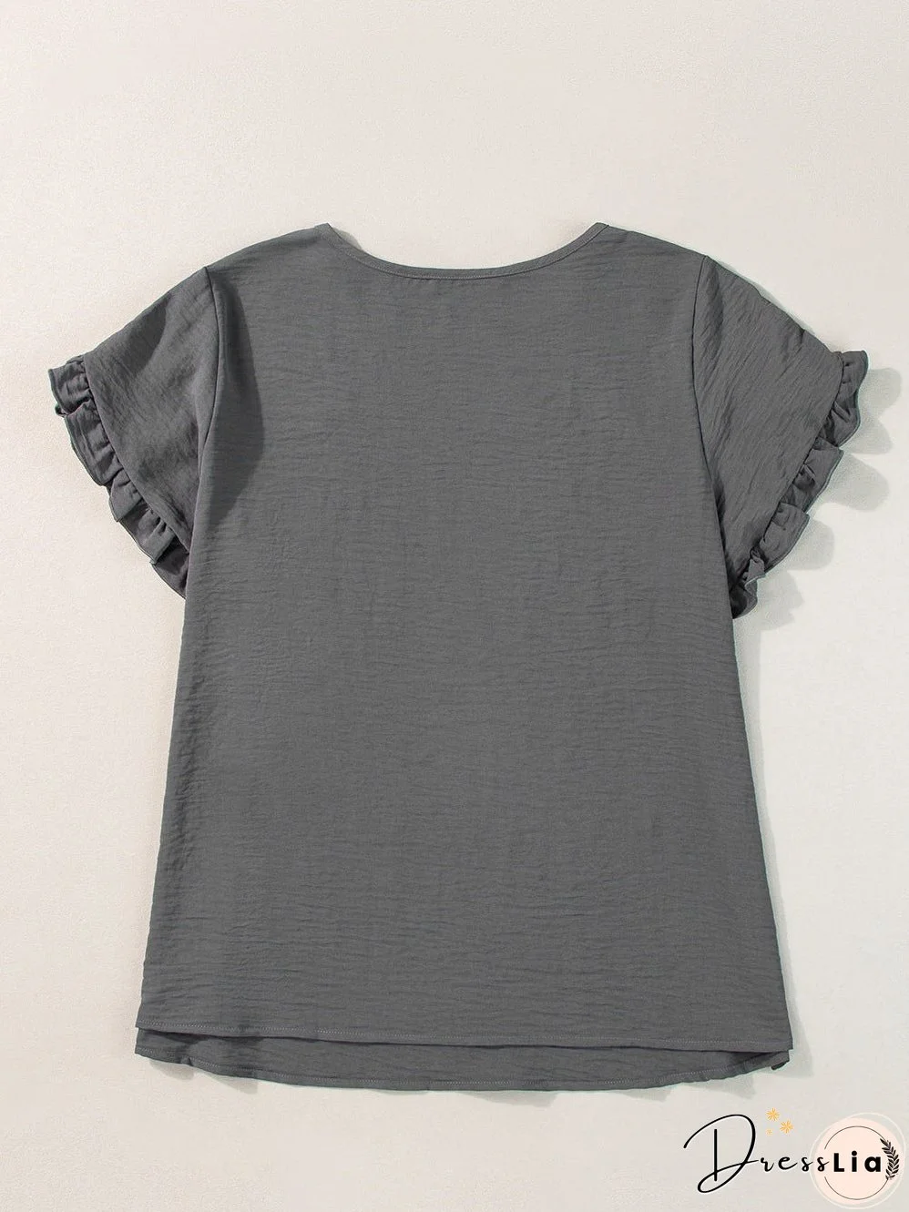 Dark Grey Ruffled Short Sleeve Plus Size Top