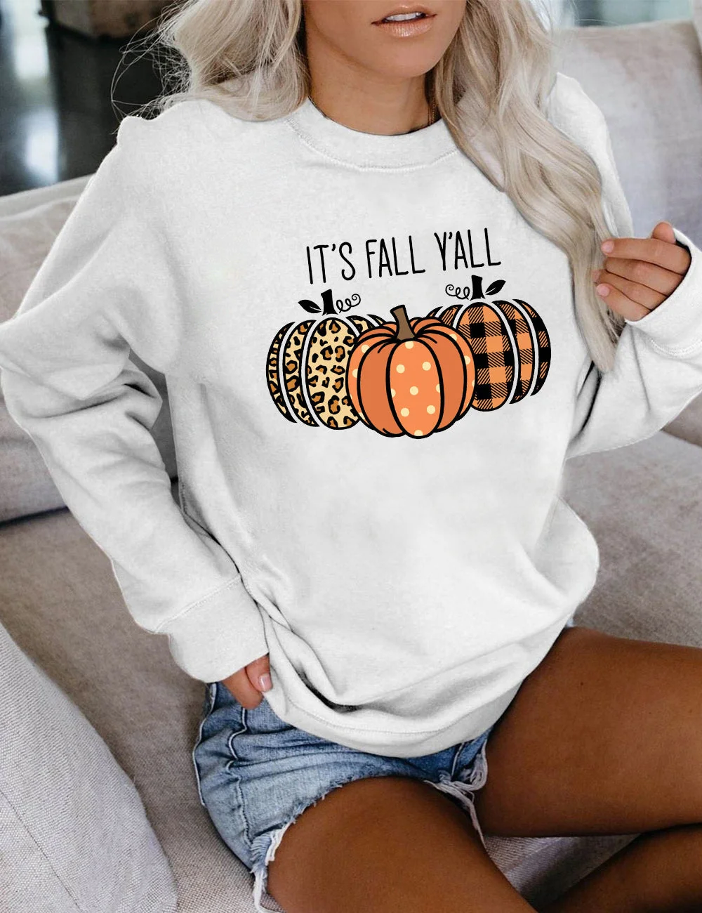 It's Fall Y'all Leopard Plaid Pumpkin Sweatshirt