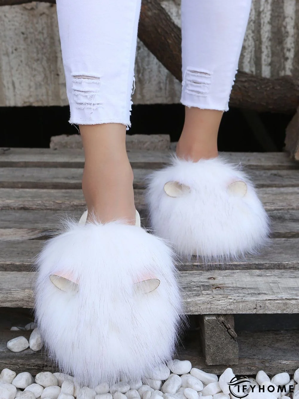 Cute Cat Ears Mohair Warm Fleece Indoor Slippers | IFYHOME