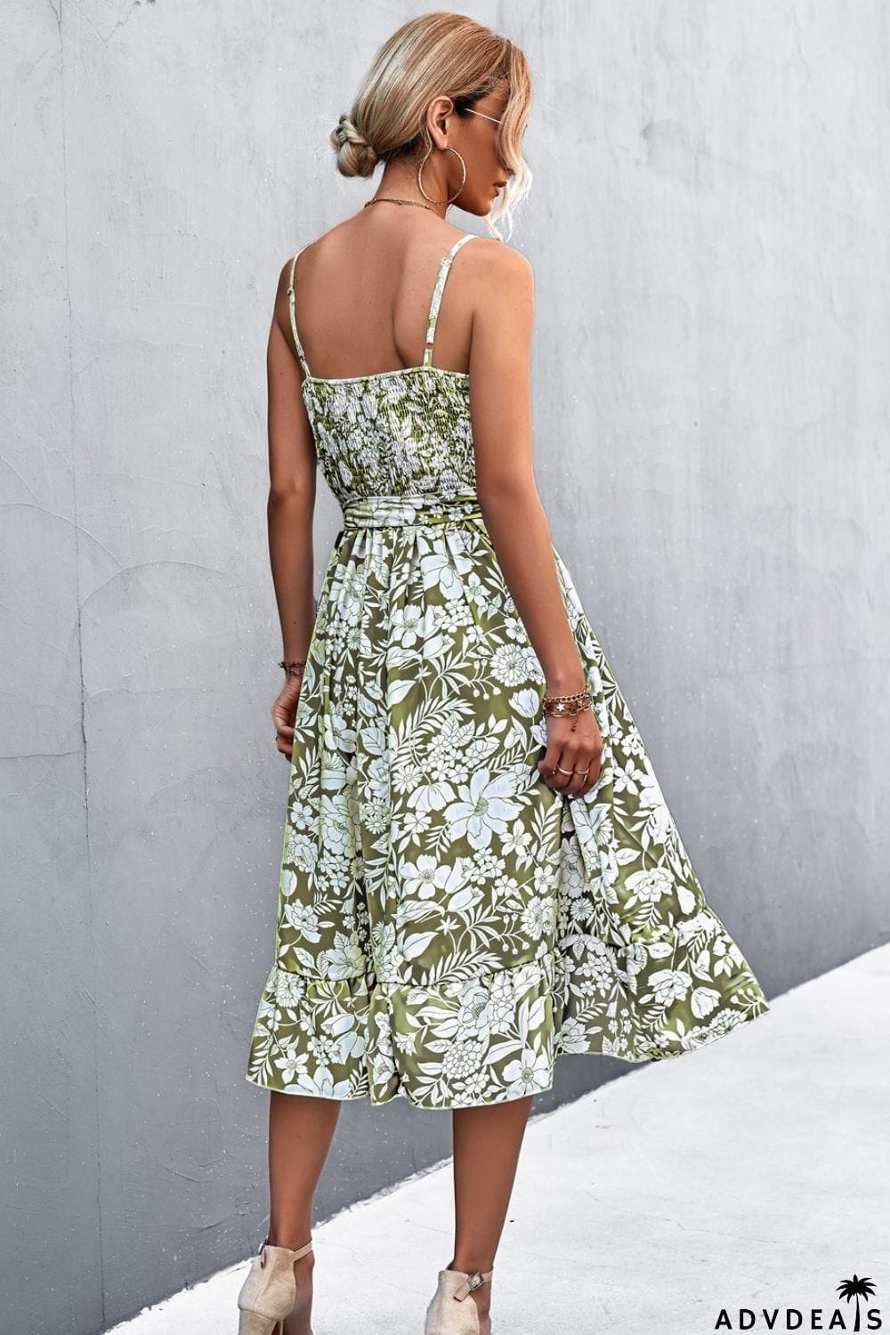 Floral Frill Trim Scoop Neck Spaghetti Strap Dress