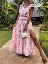 Floral-Print Flared Sleeves Maxi Dress