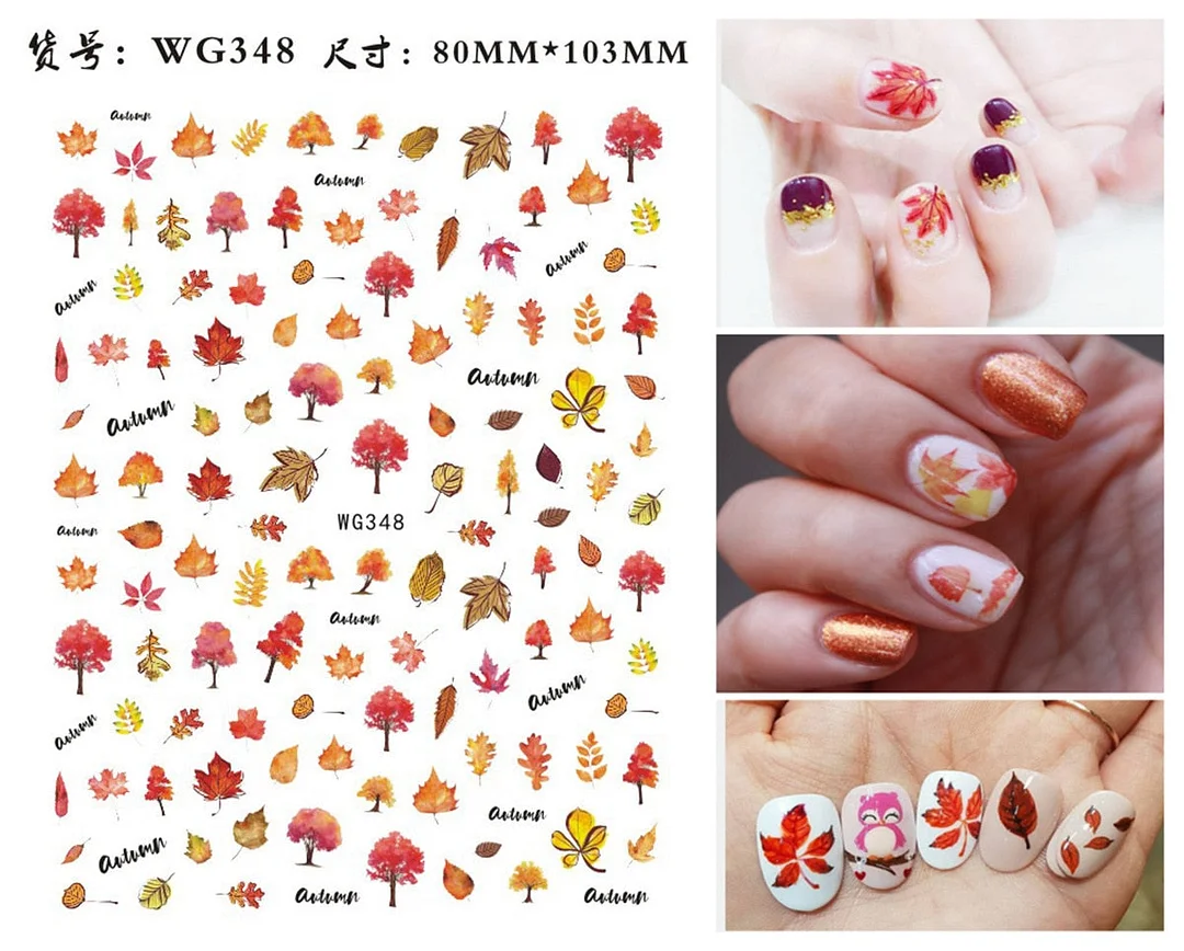 1pcs Fall Maple Leaves Nail Stickers 3D Yellow Gold Fall DIY Sliders Nail Art Decoration Autumn  Adhesive Manicure Nail Decals-Nail Inspo