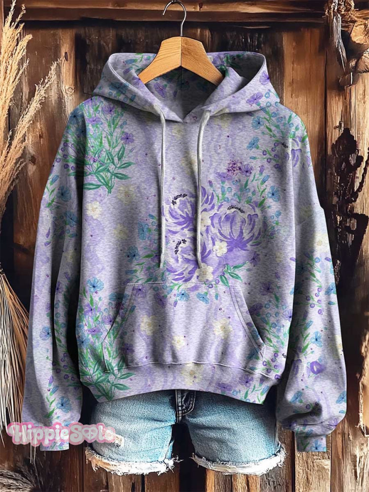 Floral Art Print Casual Hoodie Multicolor / S