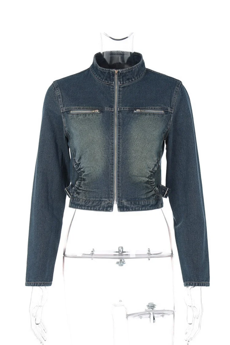 Distressed Denim Jacket Skirt Suits