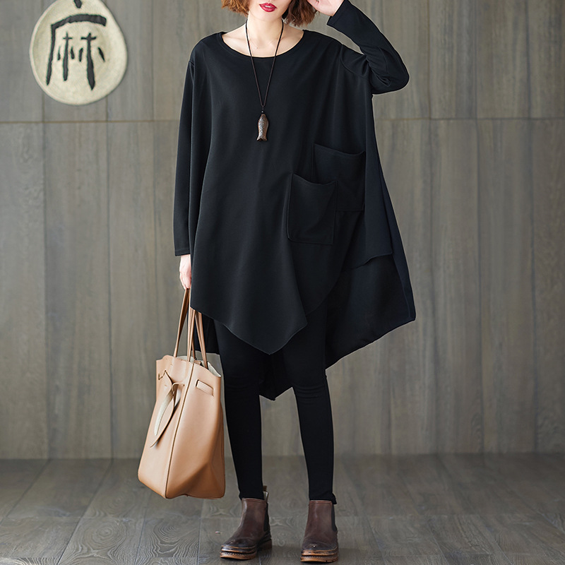 Irregular Loose Bat Sleeve Shirt Midi Dresses