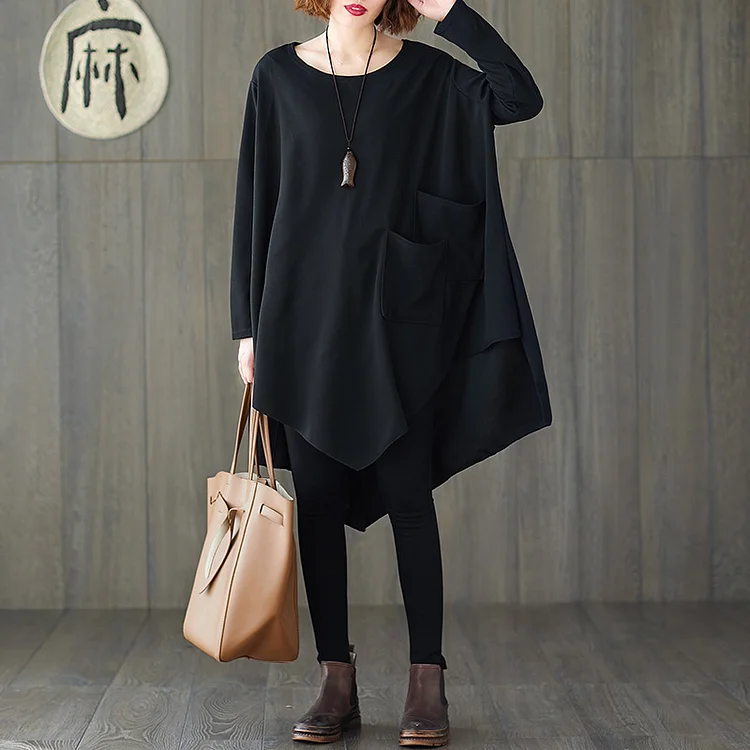 Irregular Loose Bat Sleeve Shirt Midi Dresses - yankia
