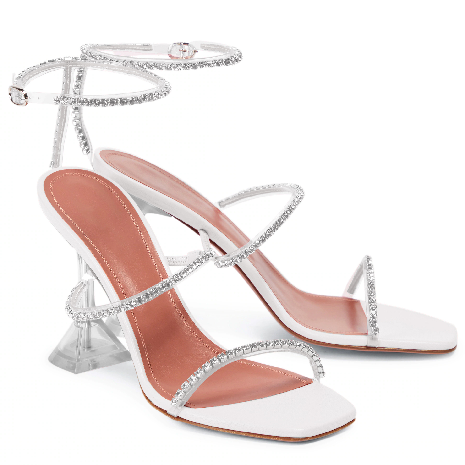 95mm Heeled Sandals for Women Square Toe Two Strap Party Wedding Matte Heels
