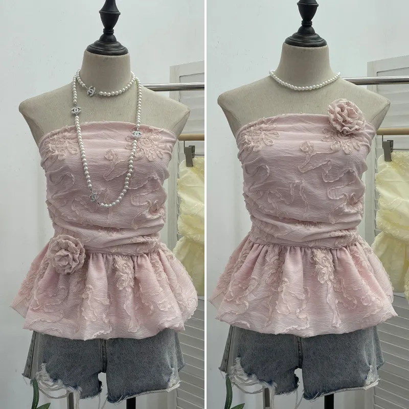 Uveng French Bud Ponp-Upple Sling Vest With Three-Dimensional Flowers Shoulder-To-Heart Thai Top 9205