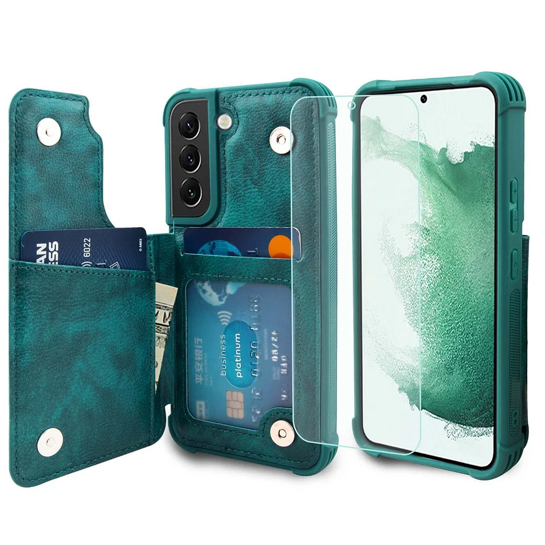 VANAVAGY Wallet Case for Galaxy S22, Leather Flip Folio Phone Cover Fit Magnetic Car Mount