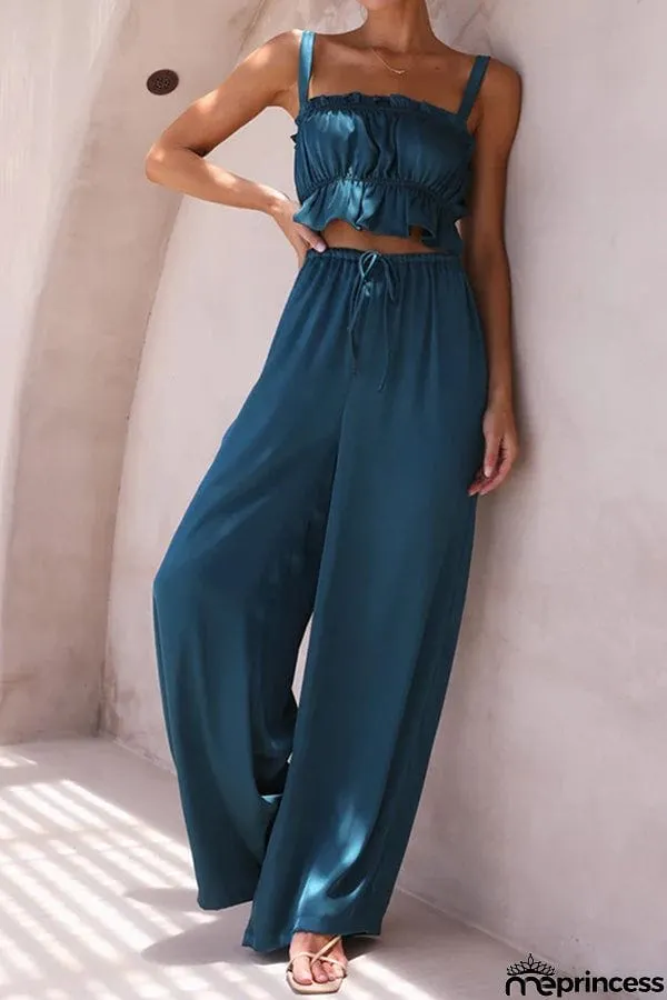 One word collar suspenders wide leg pants fashion suit