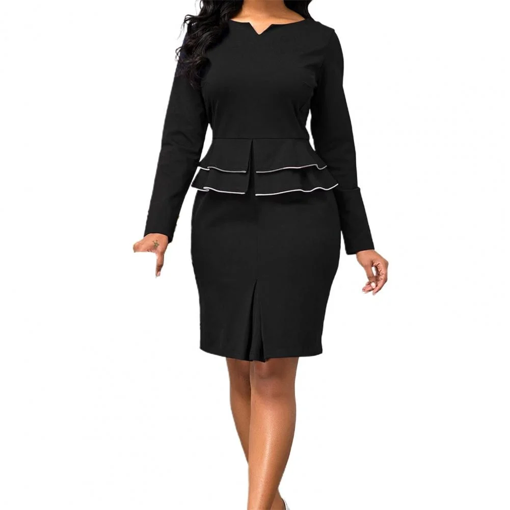 Formal Women Dress Sets Bodycon Skirt Two Piece Suits Ruffle Slim Solid Color Pencil Skirts Business Outfits Suit Office